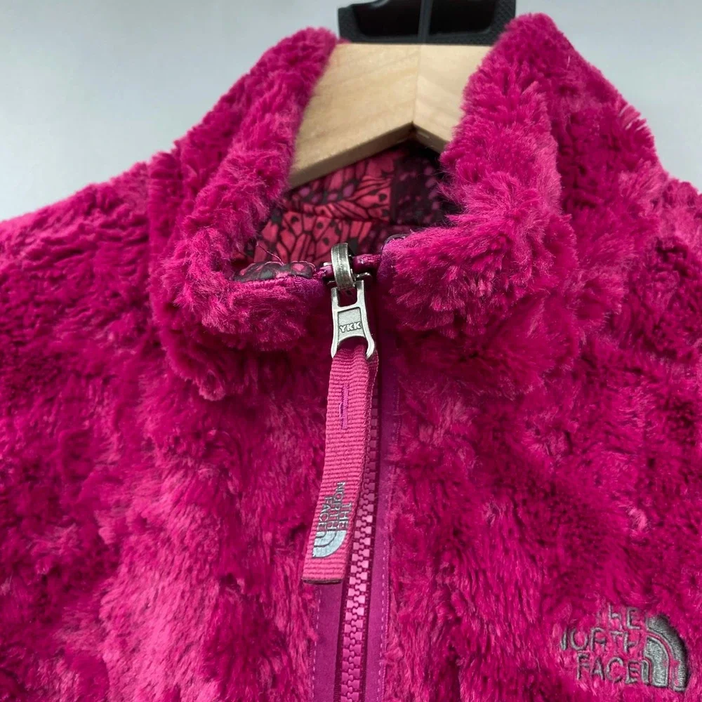 The North Face Reversible Mossbud Swirl Jacket Girls XL 18 Pink Butterfly Fleece